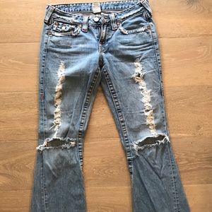 Low rise Flare leg true religion destroyed jeans